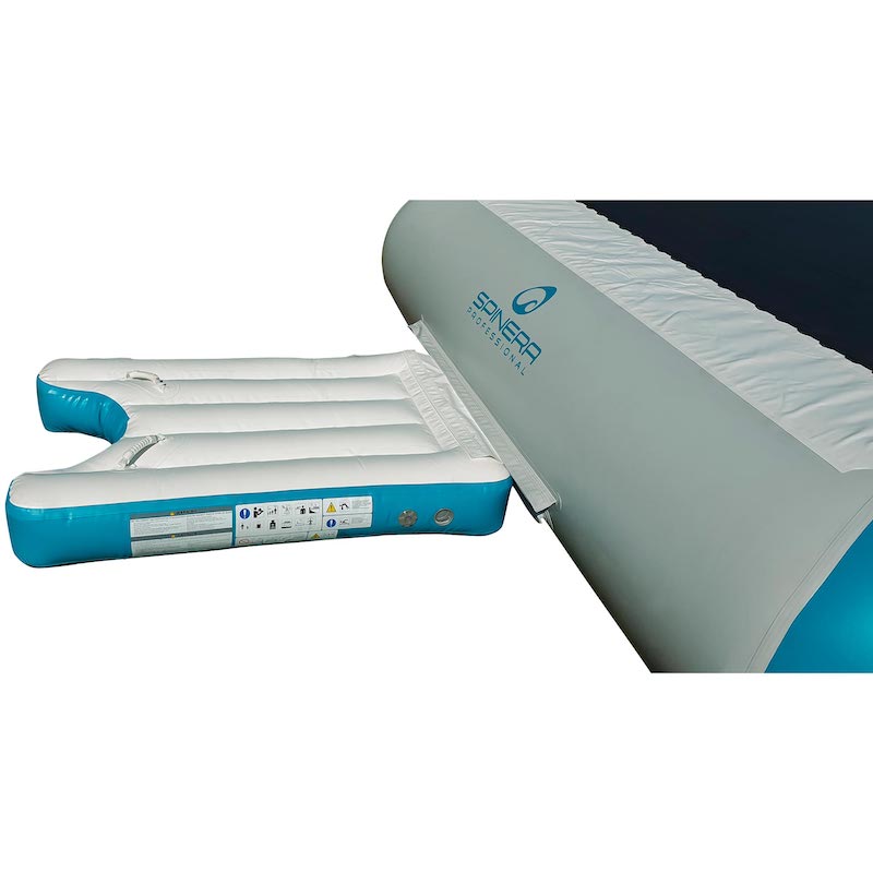Inflatable base step with blue and gray design on a white background