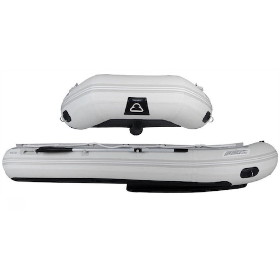 Sea Eagle 10'6" Sport Runabout Inflatable Boat front view and side view.