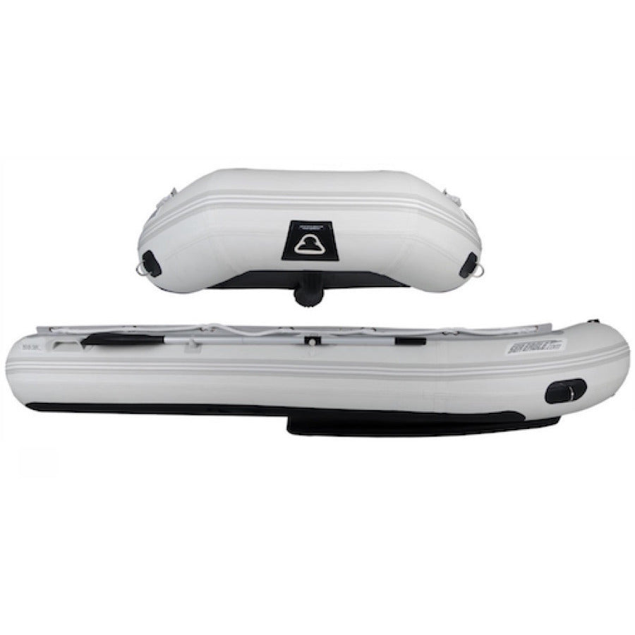 Sea Eagle 12&#39;6&quot; Sport Runabout Inflatable Boat front view and side view.