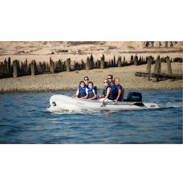 Sea Eagle 12&#39;6&quot; Sport Runabout Inflatable Boat out on the lake with multiple passengers