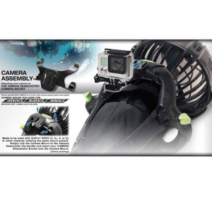 Details for how to mount a GoPro camera onto a Yamaha Professional Dive Series Sea Scooter.  Yamaha Under Water Scooters are pictured showing different angles of the mount.
