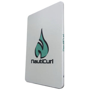 NautiPad Inflatable Swim Mat . White/Light gray water mat with green and blue logo.