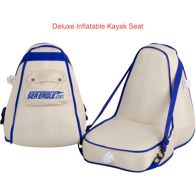 Sea Eagle Explorer 300X Solo Inflatable Kayak seats. Grey/White with Blue accents. 