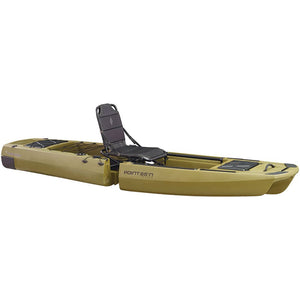 KingFisher Solo Modular Fishing Kayak for Sale Army Green version. It is a 2 piece modular fishing kayak for sale with 1 place seat without the black impulse drive.