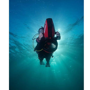 Underview of the Yamaha 350Li Sea Scooter underwater and in use.