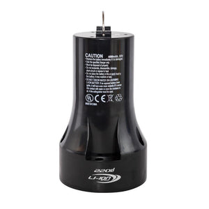Yamaha 500Li Sea Scooter Li-Ion Replaceable Battery.  The Battery is all black with white caution lettering.  The Yamaha battery is an all black cylinder with wider bottom.
