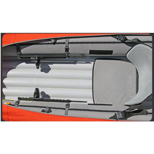 Top view of the adjustable foot pegs in the Advanced Elements Inflatable Kayak