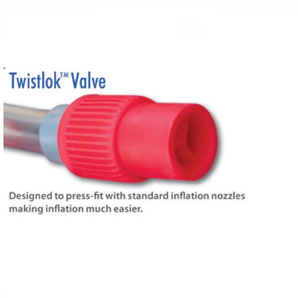 Up close view of the Twistlok Valve and nozzle with descriptive diagram. Twistlok valve is for the Advanced Elements 1 Person AdvancedFrame Sport Inflatable Kayak
