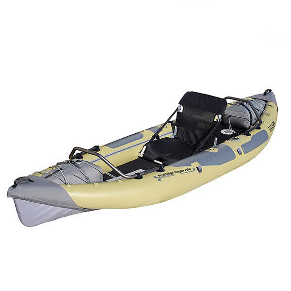 Top/Front Display view of Advanced Elements StraitEdge Angler Pro 1 Person Inflatable Kayak. Sage/Grey with Black seat.
