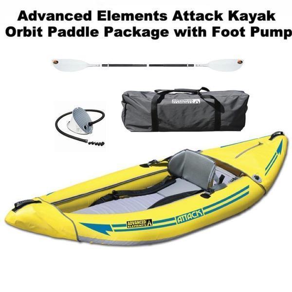 Advanced Elements Attack Whitewater Inflatable Kayak Package with TwiLite Paddle and Foot Pump and Carry Bag