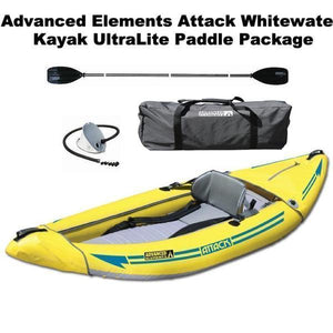 Advanced Elements Attack Whitewater Inflatable Kayak Package with UltraLite Paddle and Foot Pump
