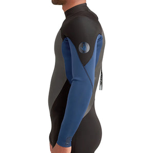This is the left-frontal view of the Phoenix Men's Back-Zip Full Wetsuit - Blue.