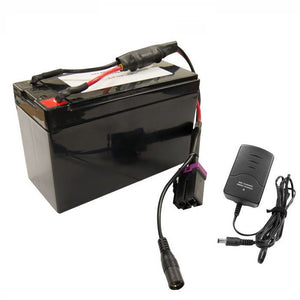 Black Bravo BP12 Single Stage Electric Pump battery with connections and battery charger.