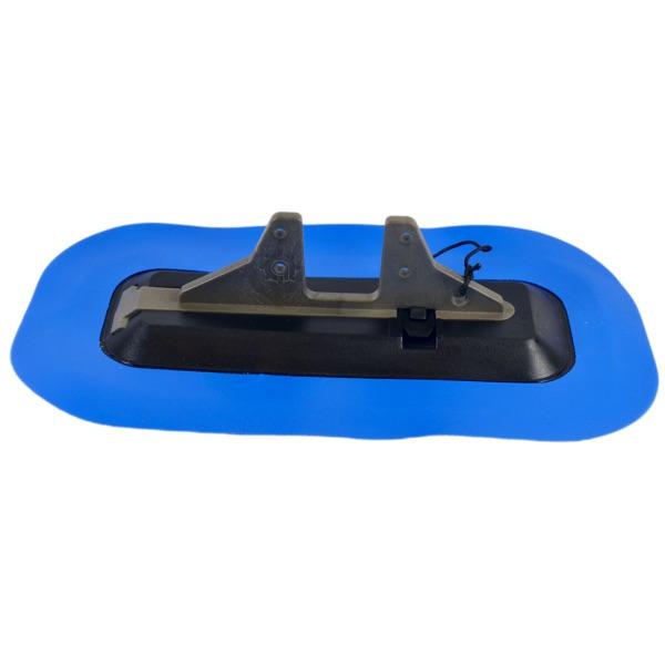 Side view of the Bixpy DIY Fin Adapter for Inflatables. Blue outer edge surrounds a black mid section.