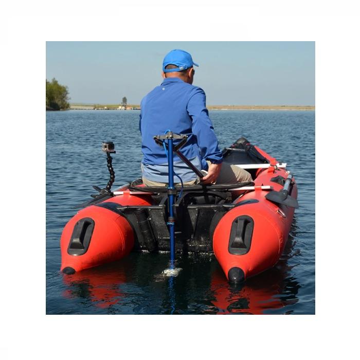 Bixpy Universal Transom Adapter on a pontoon going out to sea.  The Bixpy Transom Adapter is easy to steer and use.