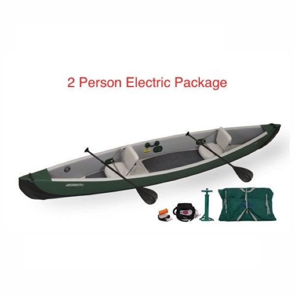 Sea Eagle Inflatable Canoe 16 2 Person Electric Package display view.