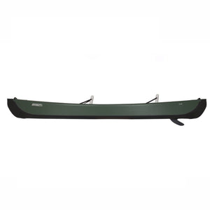 Sea Eagle Inflatable Canoe 16 side view. You can see the rudder underneath the green shell of the Sea Eagle Inflatable Canoe