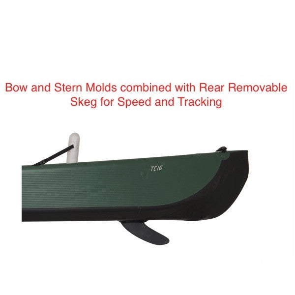 Sea Eagle Inflatable Canoe 16 bow and stern molds with removable skeg side view. 