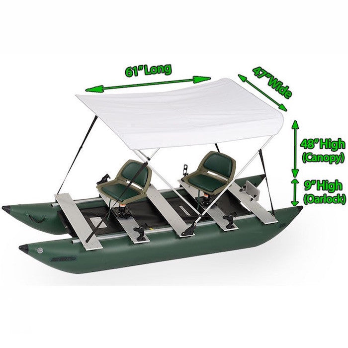 Sea Eagle Sun and Rain Canopy for FoldCat 375fc with diagram dimensions attached to Sea Eagle FoldCat