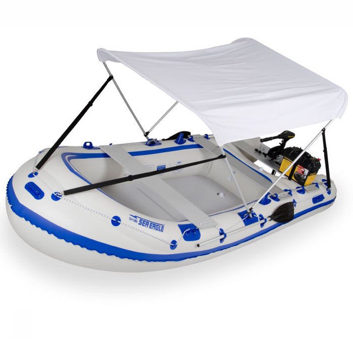 Sea Eagle Wide Canopy for Inflatable Boat - White - attached to Sea Eagle Inflatable Runabout Boat. 