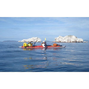 Red 2 Person Advanced Elements AdvancedFrame Convertible Inflatable Kayak out on the water