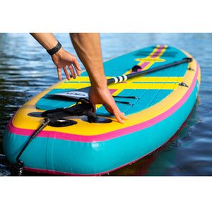 Yacht Hopper SUP Turq/Pink/Yellow on the water.