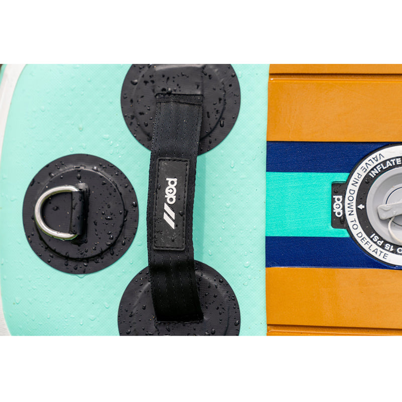 Yacht Hopper SUP Teak/Blue/Mint details: D-Ring, Air seal, carry handle.