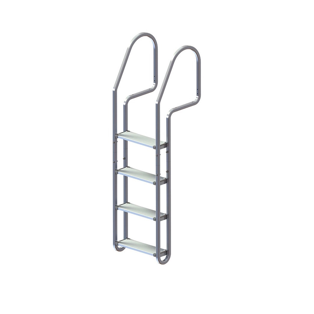 Dock Edge DE2004F 4 Step Dock Ladder. Shiny silver aluminum.