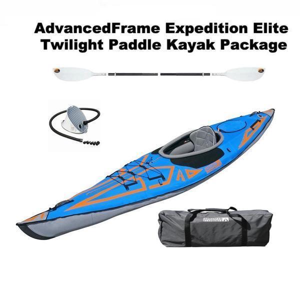 Advanced Elements AdvancedFrame Expedition Elite 1 Person Inflatable TwiLite Paddle Kayak Package