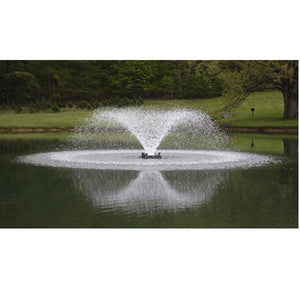 Power House F1000F 1 Hp Aerating Fountain spraying a perfect trumpet spray in the middle of a pond.