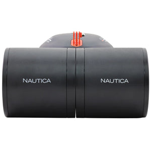 Nautica J-Class Sea Scooter Matte Black Front Full View with Propellers Compressed showing the name "Nautica" on both propeller covers.