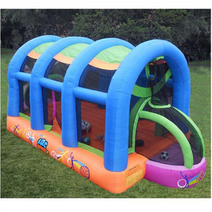 top view of the KidWise Arc Arena 2 Sports Bounce House on a lawn.