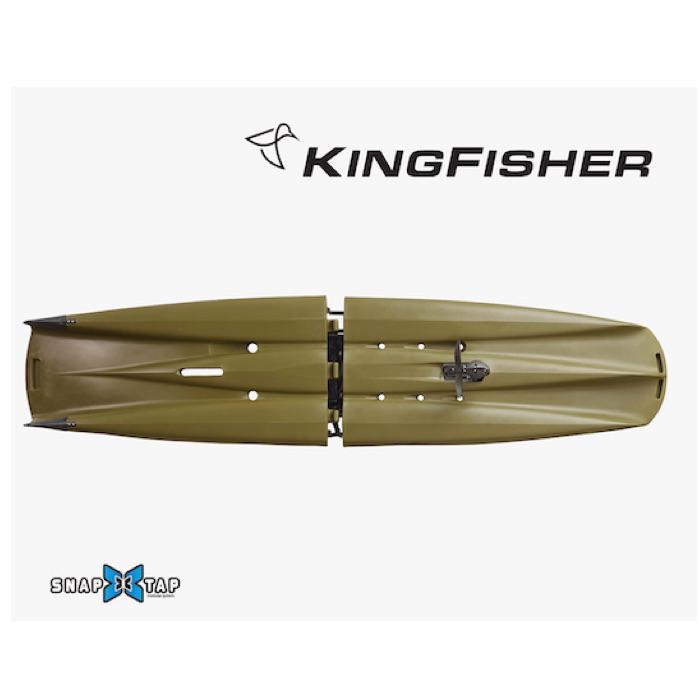 This is the bottom view of the Army Green Point 65 KingFisher Fishing Kayak with Impulsive Drive.