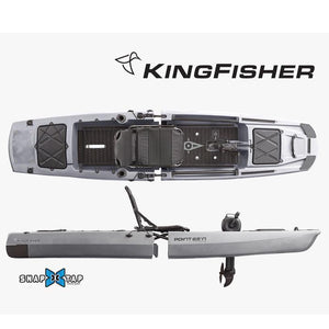 This is the top and side views of Grey KingFisher Solo Modular Fishing Kayak with Impulsive Drive.