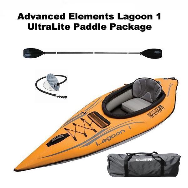 Advanced Elements Lagoon 1 Person Inflatable Kayak UltraLite Paddle Package