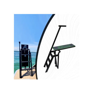 Lillipad Diving Board for Pontoon Boats with Black Powder-Coated Finish Dark Gray/Island Green Textured Foam Diving Board Underfloor Mount. The main color of the textured foam is a dark gray with Island green outline of the Lillipad Diving Board stenciled logo.