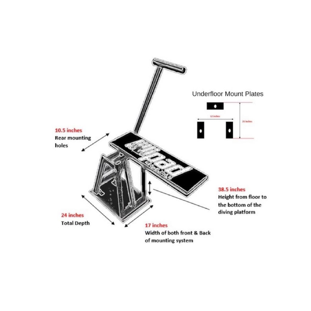 Lillipad Diving Board - Under Floor Mount Boat Diving board mounting dimensions layout. Also known as Lily Pad Diving Board