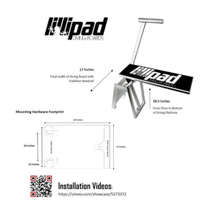 Lilypad Diving Board for Boat Footprint and Measurements for Mounting. Black and White