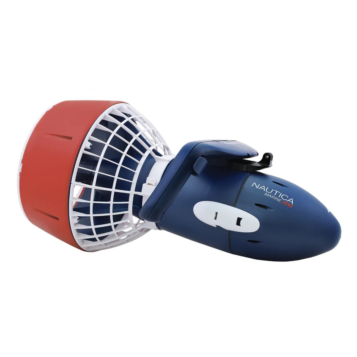 Marine 200 Right Side Full View with navy blue body and orange bottom.