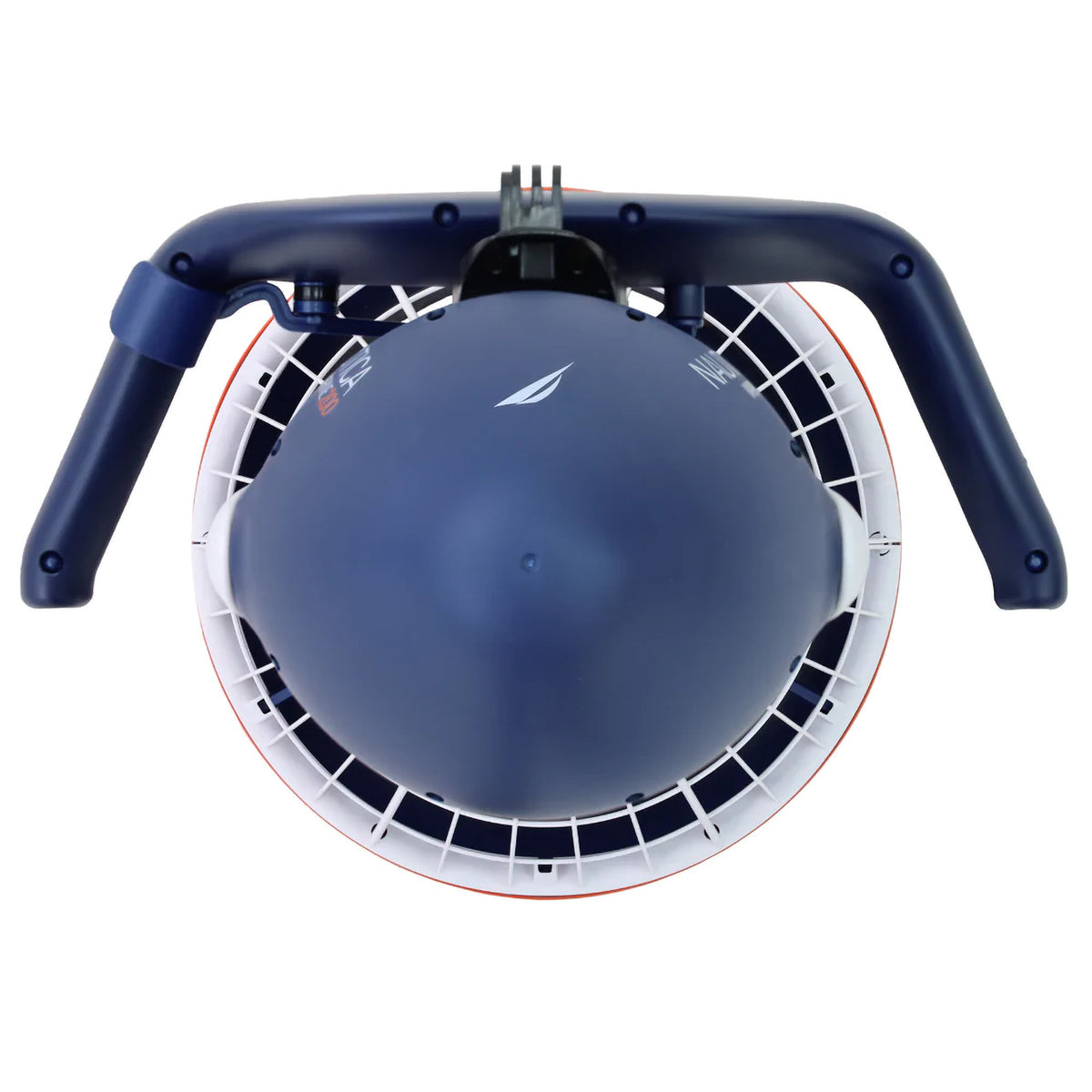 Marine 200 Top Full View of Handles with navy blue body and orange bottom.