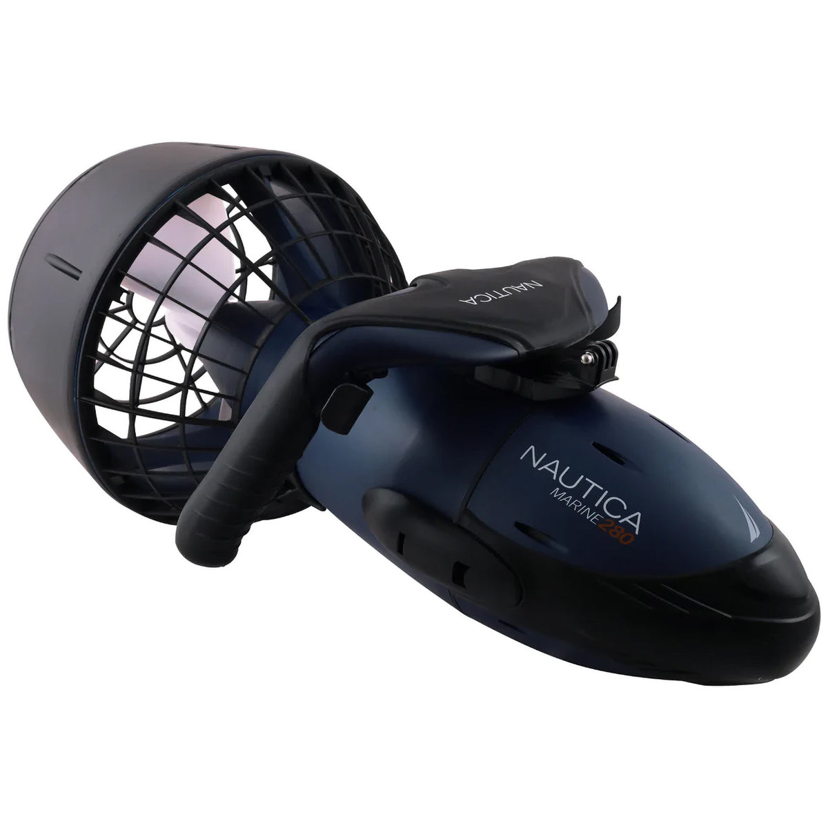 Marine 280 Right Side Full View with navy blue body and black bottom. It has a white propeller.