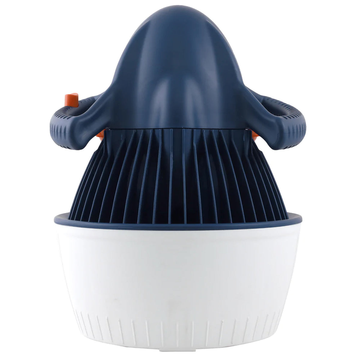 Marlin Upright Back Full View with blue body and white bottom. It has an orange propeller.