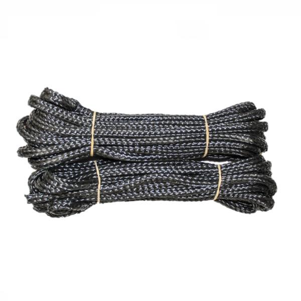 Package of 2 25ft black mooring lines for Ice Eaters.  The Bearon Aquatics black mooring lines are shown neatly rolled up and wrapped.