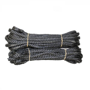 Package of 2 25ft black mooring lines for Ice Eaters.  The PowerHouse black mooring lines are shown neatly rolled up and wrapped.