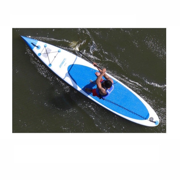 Sea Eagle NeedleNose 14 Inflatable SUP top view of paddler on the water paddling. 