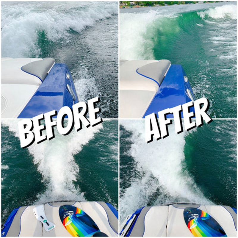 NautiCurl Wake Surfing Wake Shaper before and after attachment.
