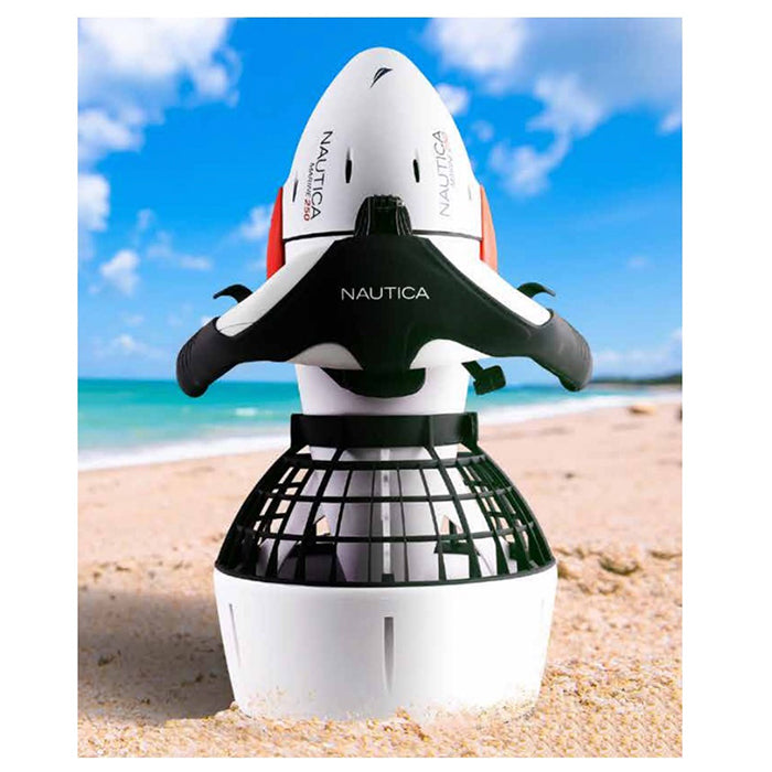 Nautica Marine 250 Sea Scooter with mostly white body with black outlines and black propeller.