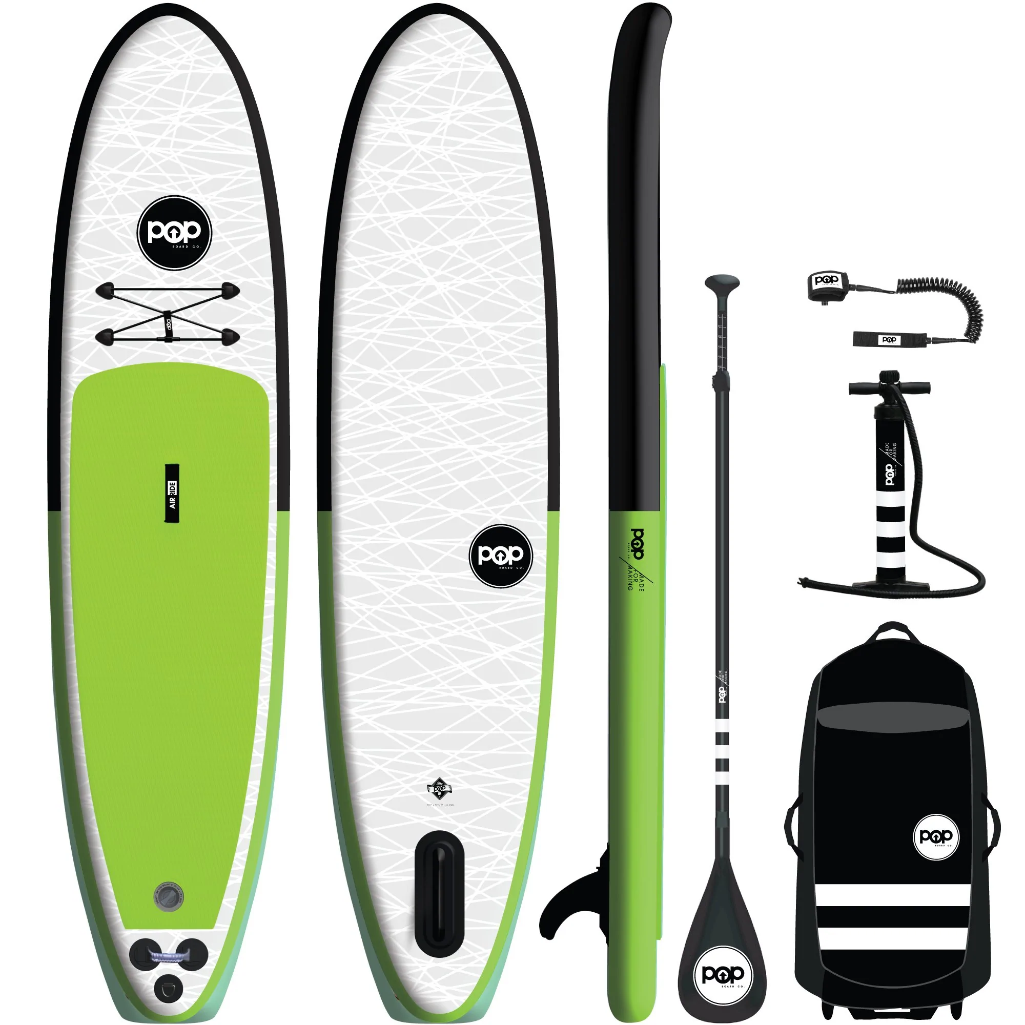 Paddleboards 11'0 Pop Up Inflatable SUP with Green and black colors.