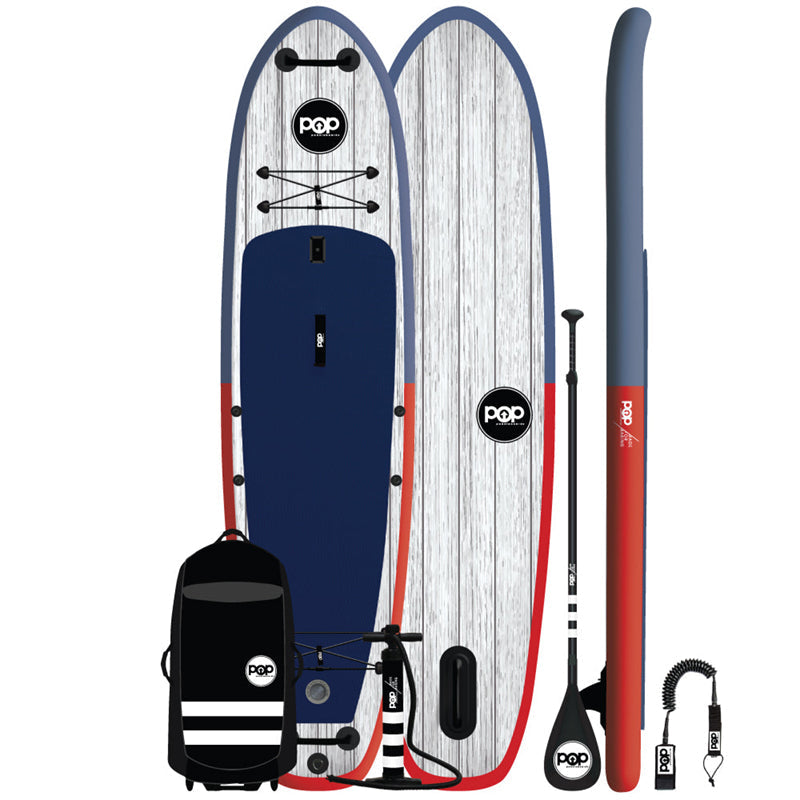 El Capitan 11&#39;6&quot; Inflatable SUP Blue/Red full view of inclusions and paddleboard design
