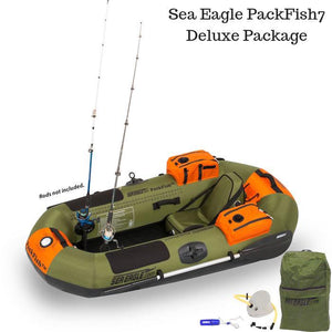 Sea Eagle PackFish7 Inflatable Fishing Boat Deluxe Package top view. 